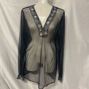 Taunt Top Shear Black Sequin Beads Bling XL Long Sleeve